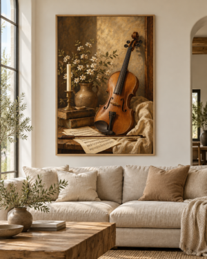 Tableau Violon ancien accroché dans un intérieur